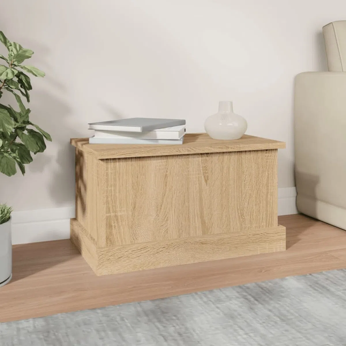 IKAYAA Baúl de Almacenamiento de Madera Baul Almacenaje Interior Baul Juguetes Infantil Taburete para Almacenaje con Tapa para Dormitorio Salón 50 x 30 x 28 cm Roble Sonoma