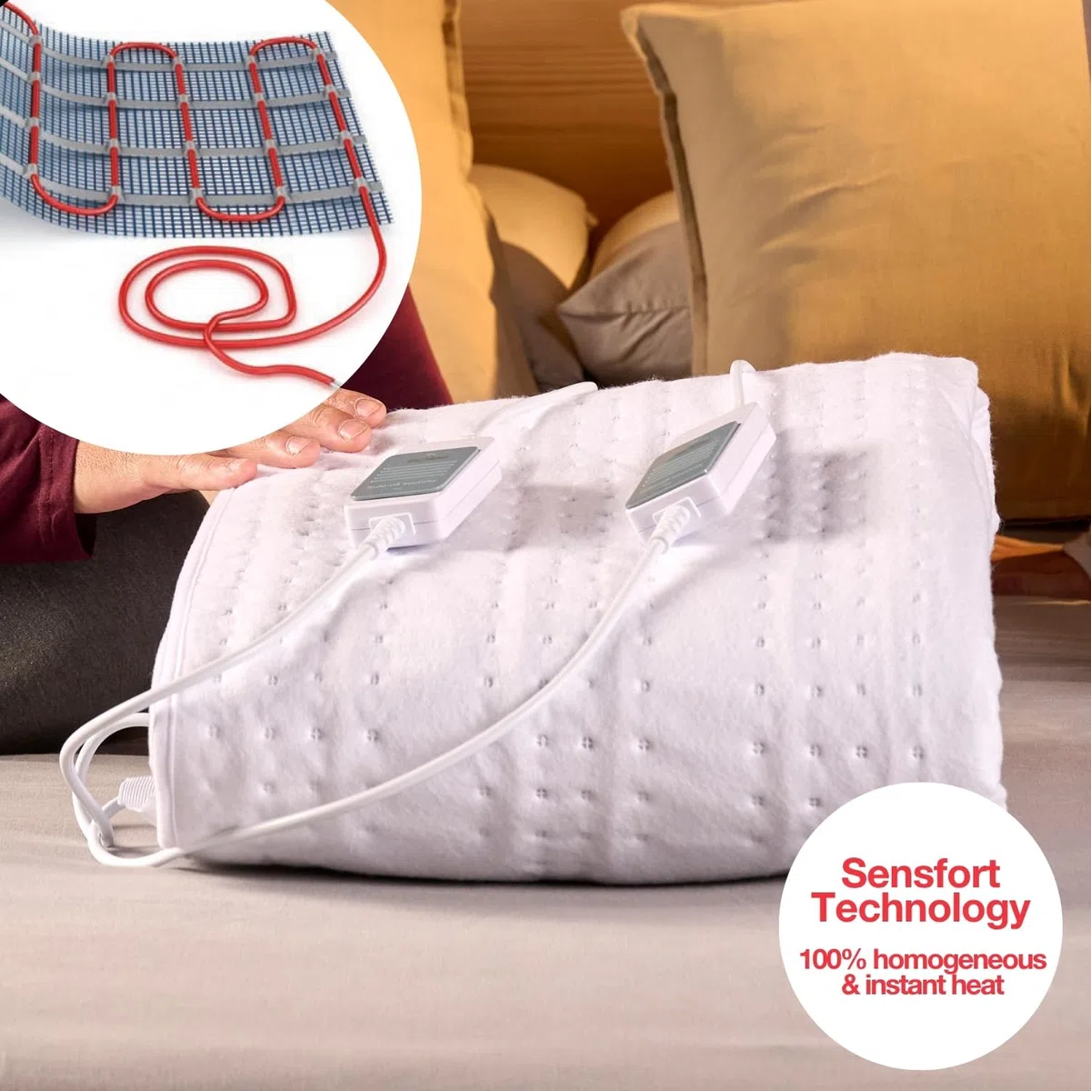 Solac - Calientacamas Norway + 150x140cm | 60W | Tecnología Sensfort | Sistema de protección | 3 Temperaturas | Auto Apagado | Extra Suave | con Mando electrónico | Lavable a máquina hasta 30ºC
