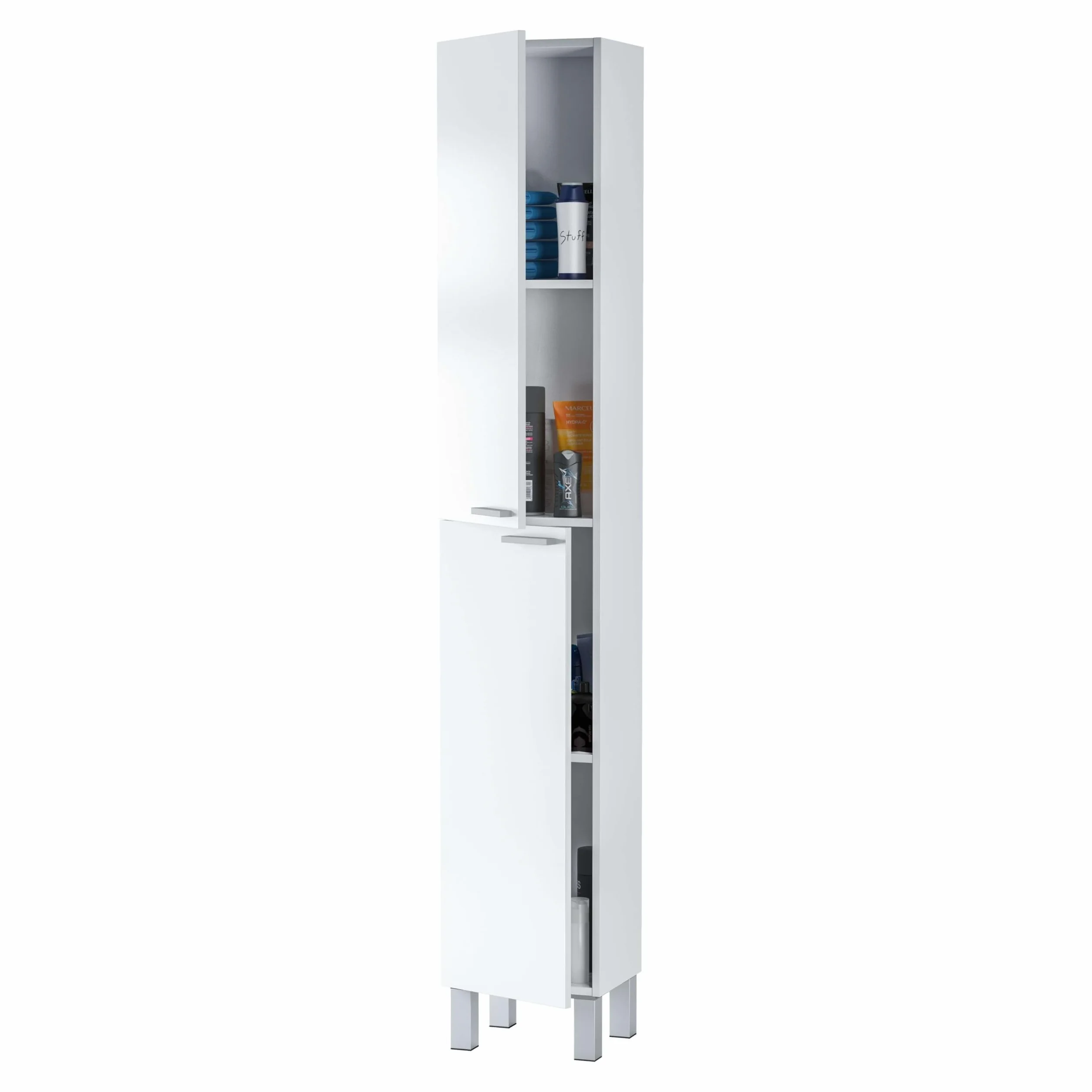 ARKITMOBEL– Columna de Baño Alta con 2 Puertas y 4 Patas, Mueble Auxiliar de Baño, Color Blanco Brillo, 30x182x25 cm – Modelo Koncept