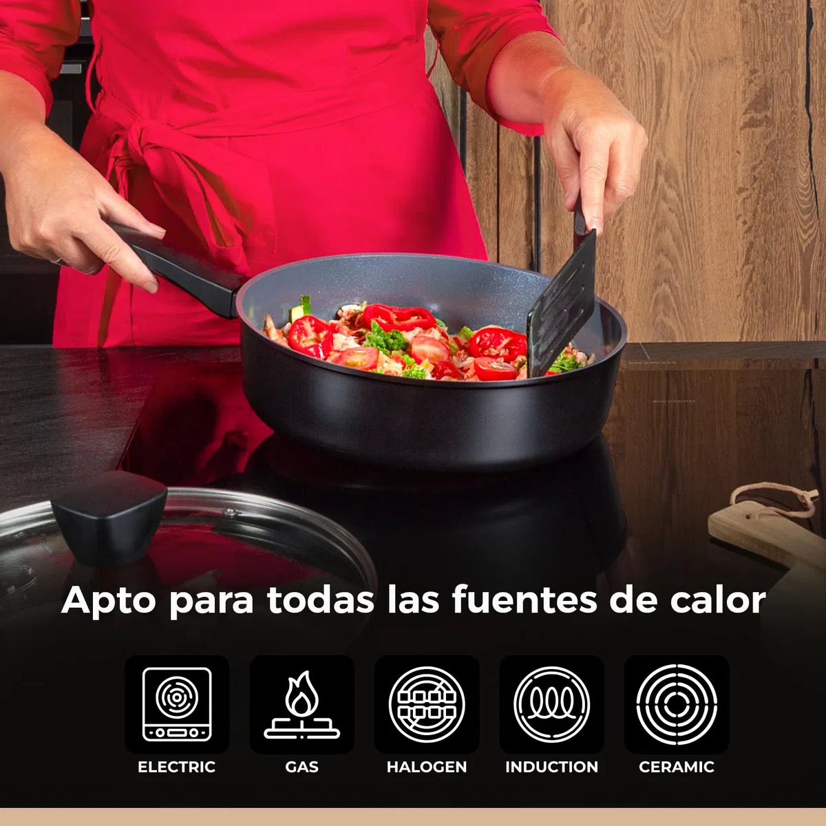 Be Living Sartén con tapa – Ø 28 cm – Sartén honda – Cerámica – Inducción – Sin PFAS – Antiadherente – Serie Delight