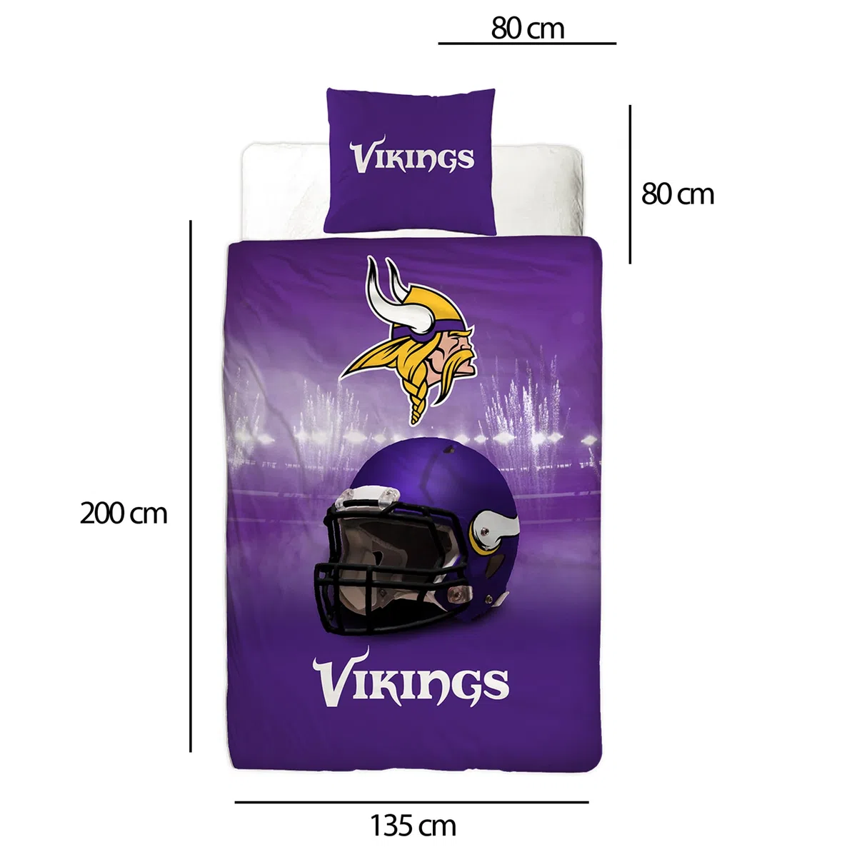 NFL Minnesota Vikings - Juego de cama (135 x 200 cm y 80 x 80 cm, 100% algodón, con cremallera, tamaño alemán)
