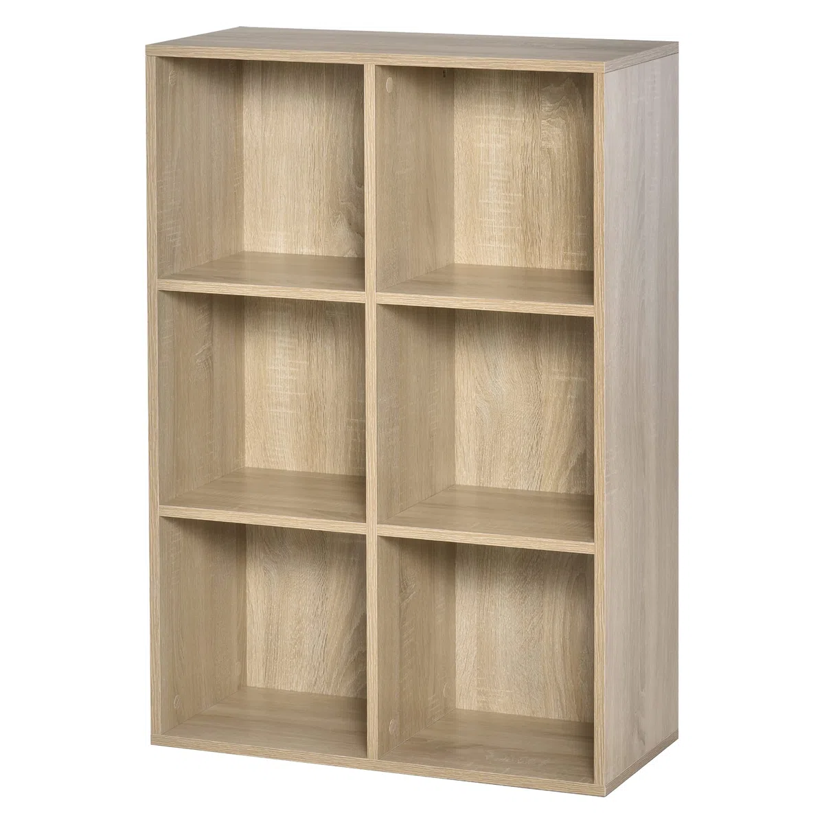 HOMCOM Librería de 3 Niveles, Estantería para Libros con 6 Cubos de Almacenaje, para Sala de Estar, Dormitorio, Estudio, Oficina, 65,5x30x97,5 cm, Roble