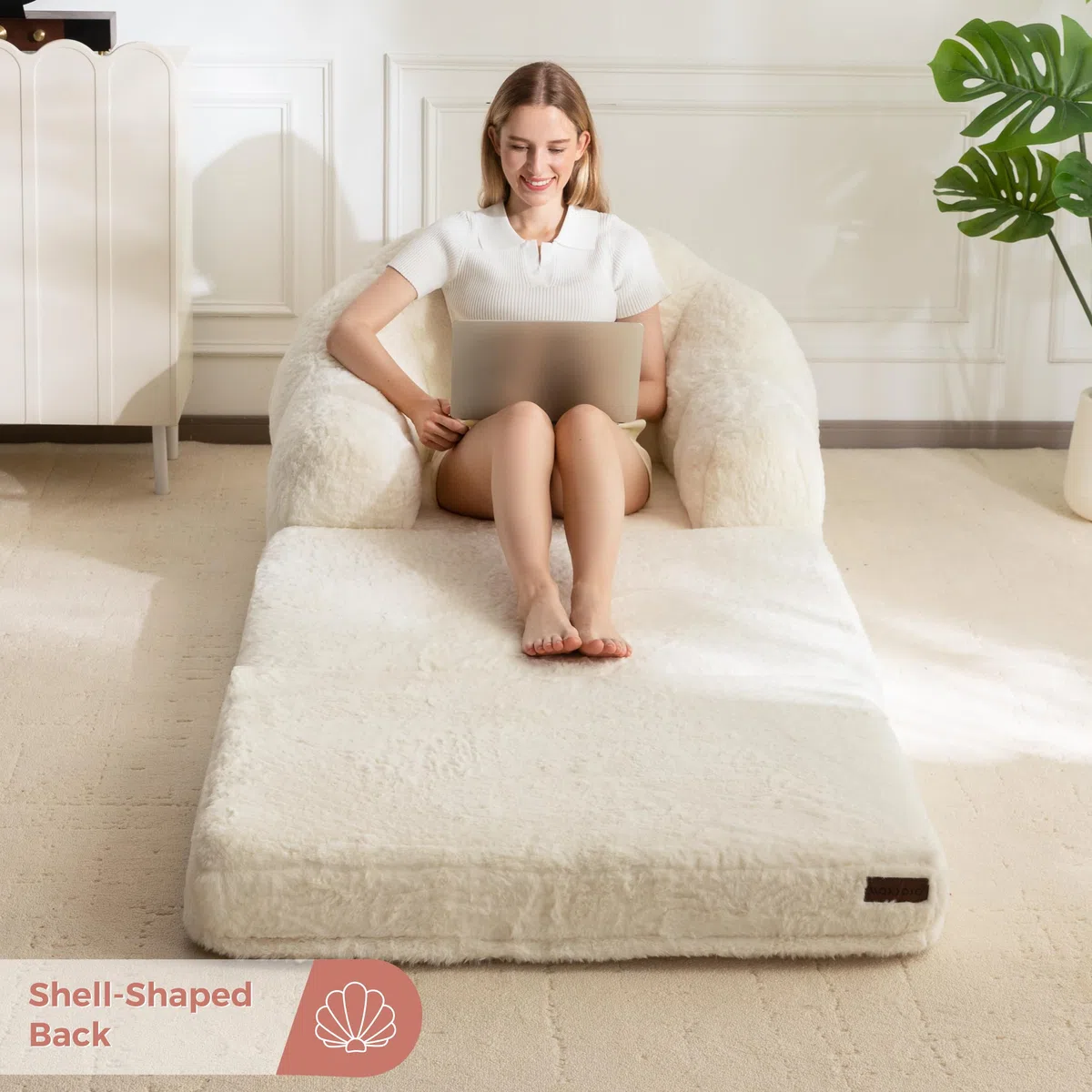 MAXYOYO Sofá Cama Plegable, Cómodo Tapizado de Piel Sintética, Sofá Convertible de Suelo con Asa, Sillón Puf Individual para Adultos, Sillón Cama para Sala de Estar o Dormitorio | Sofá convertible de piel sintética con asa para adultos, para sala de estar