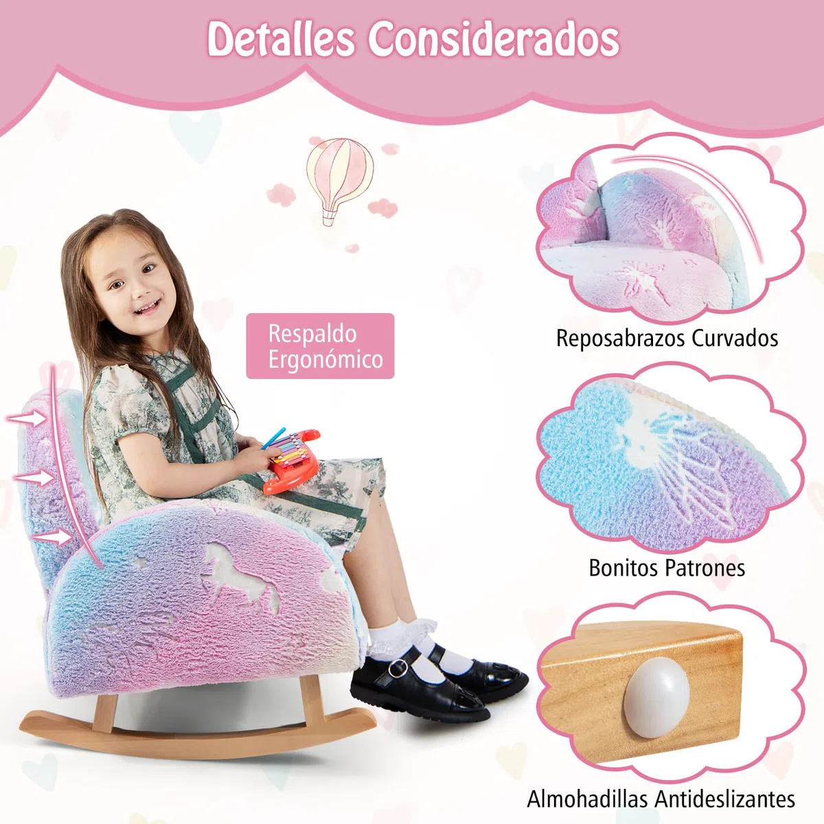 COSTWAY Silla Mecedora para Niños, Mecedora Infantil Acolchada de Franela con Patas de Madera de Álamo, Patrones Que Brillan en la Oscuridad, Respaldo Curvado, Sillón Cómodo para Dormitorio, Salon
