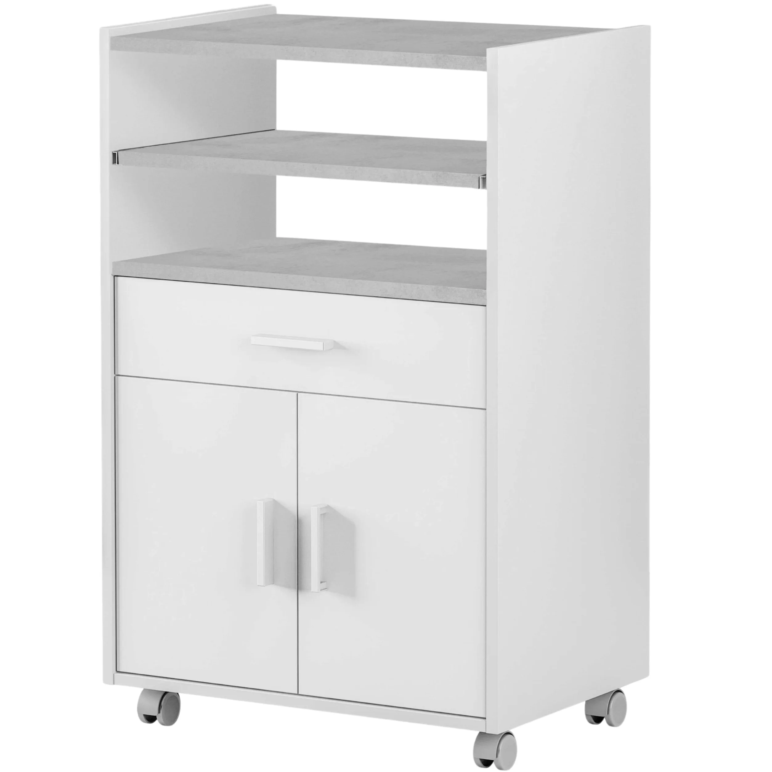 Habitdesign Mueble microondas Cocina Color Blanco y Cemento 1 cajón 2 Puertas 92x59x40 cm