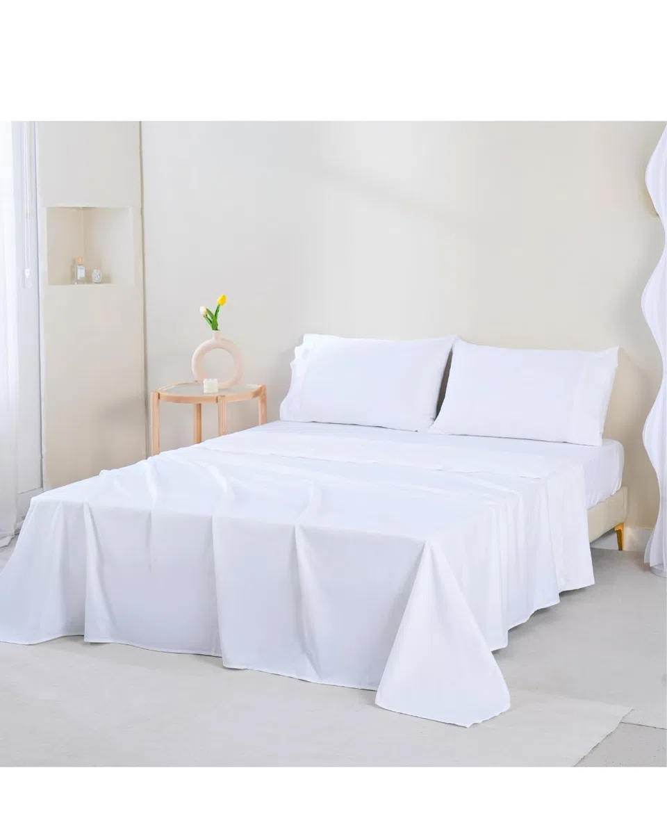 Jomy Juego de sabanas 150 x 190/200 cm Algodon Egipcio DE 300 Hilos Blanco Juego Cama sábana encimera + 2 Fundas de Almohada 50 x75 + sábana Bajera Ajustable 100% Algodon Egipcio Blanco Saten.