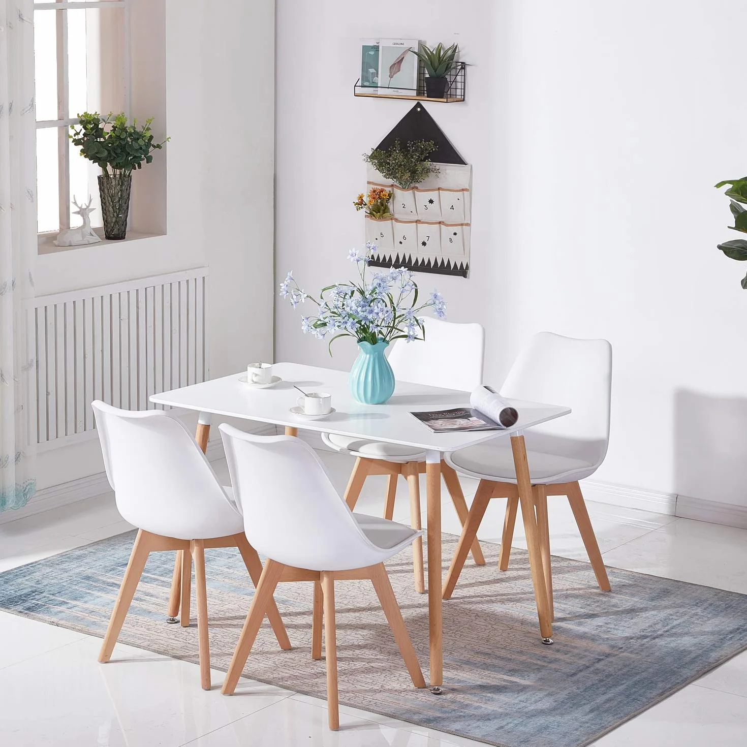 H.J WeDoo Mesa de Comedor Rectangular de Madera de Diseño Escandinavo para 4 a 6 Personas Blanca 110 x 70 x74 cm (Sólo Mesa)