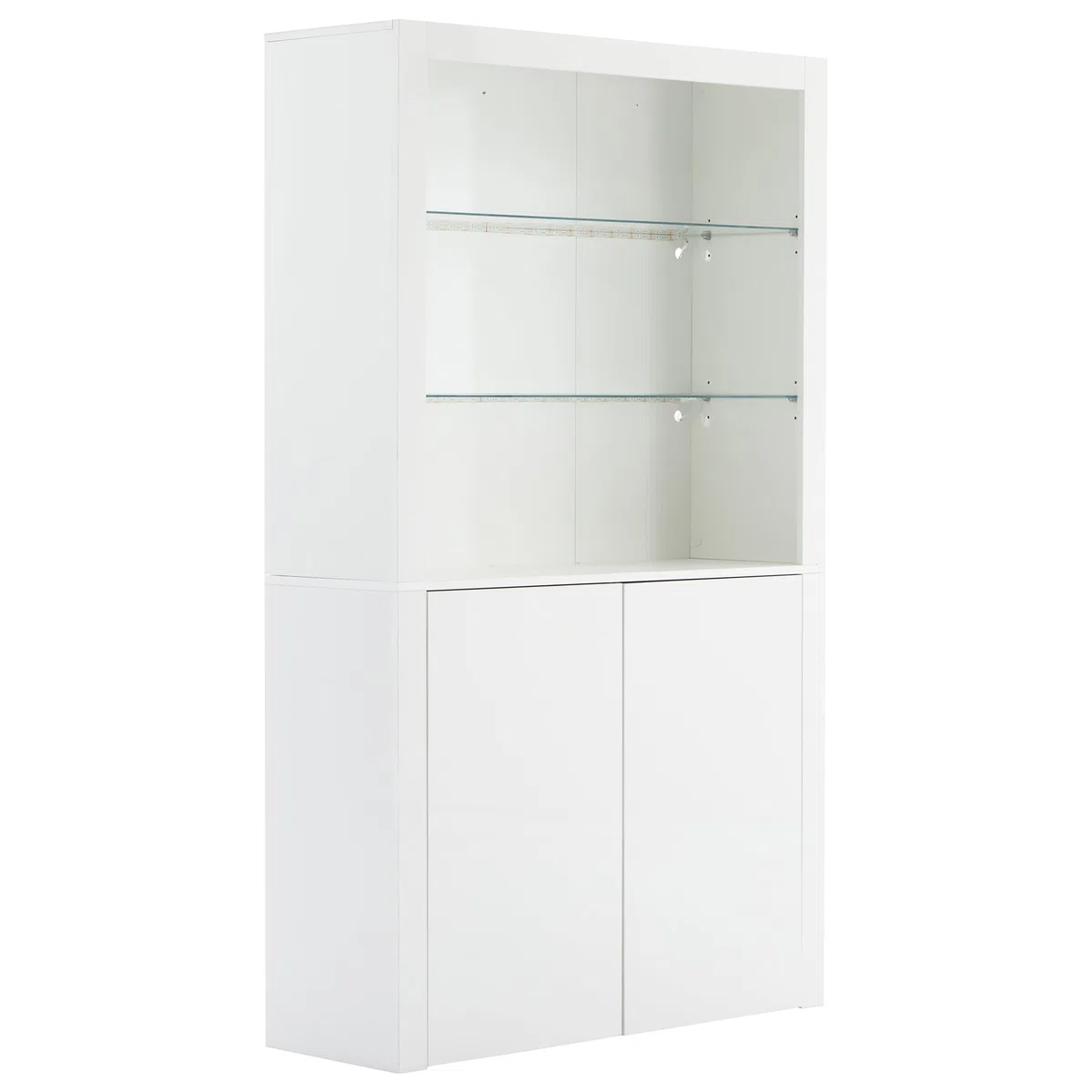 SUKY Armario de almacenamiento para sofá de 100 x 35 x 170 cm, armario de almacenamiento de alto brillo, armario de vitrina con luces LED, capa de pantalla de cristal templado, armario vertical alto