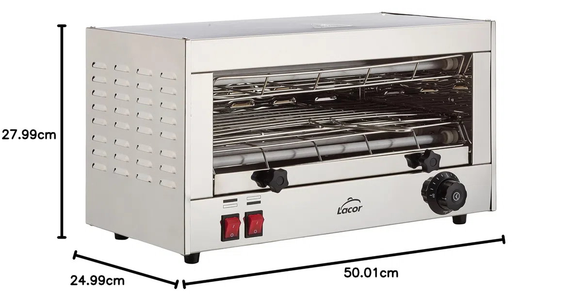 Lacor 69172 Tostador Eléctrico Horizontal Parrilla Simple, Gris, 2400 W