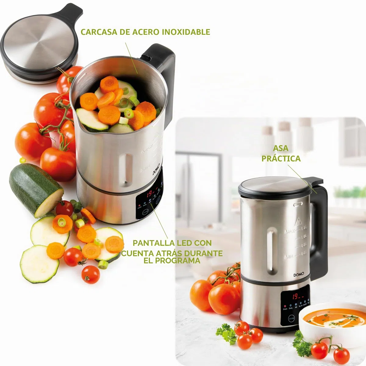 DOMO DO727BL My Soup Express - Hornillo de sopa (1,2 L, 6 programas), color plateado