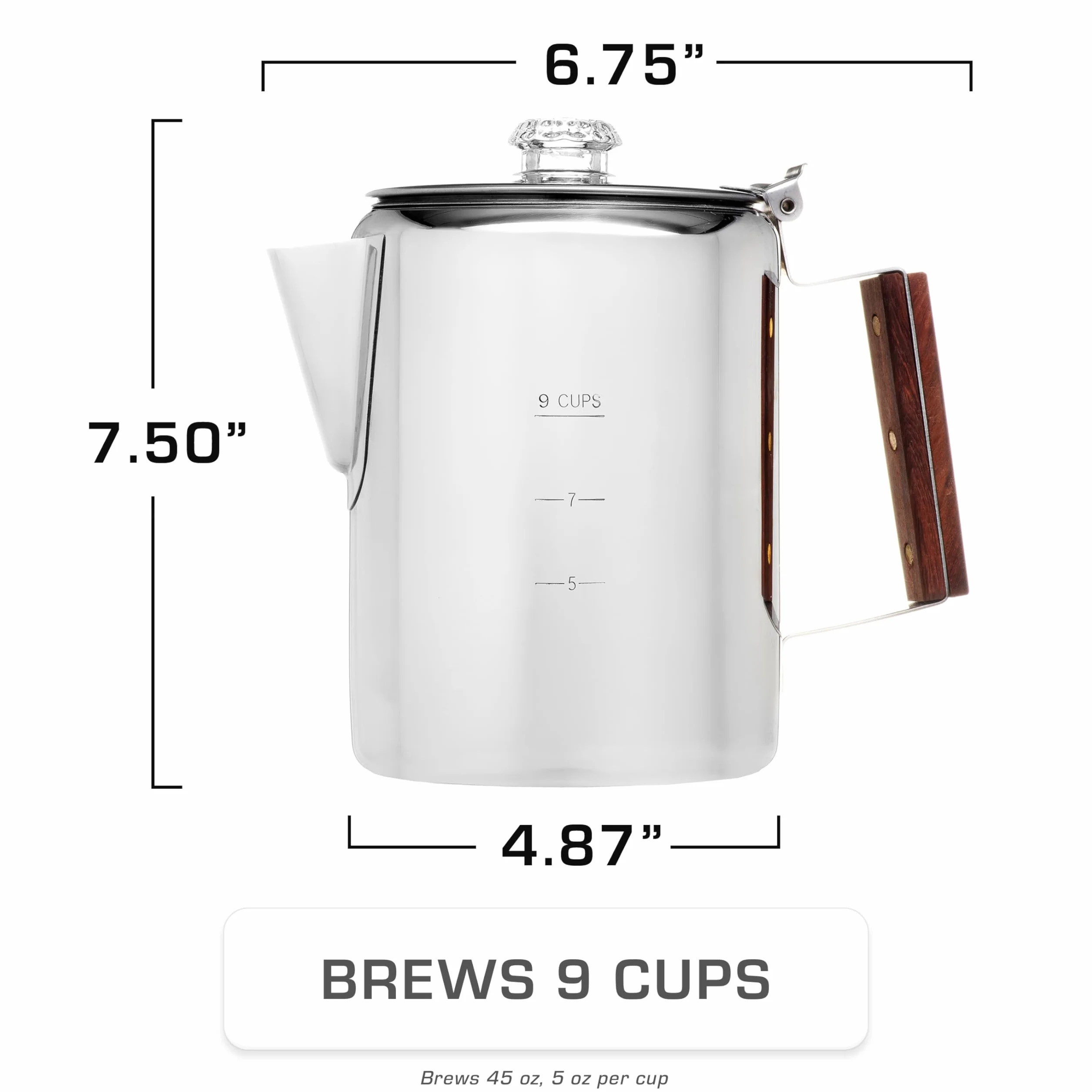 COLETTI Bozeman - Cafetera percolador de café, cafetera para camping, cafetera con percolador superior de estufa, sin aluminio ni plástico [9 tazas]