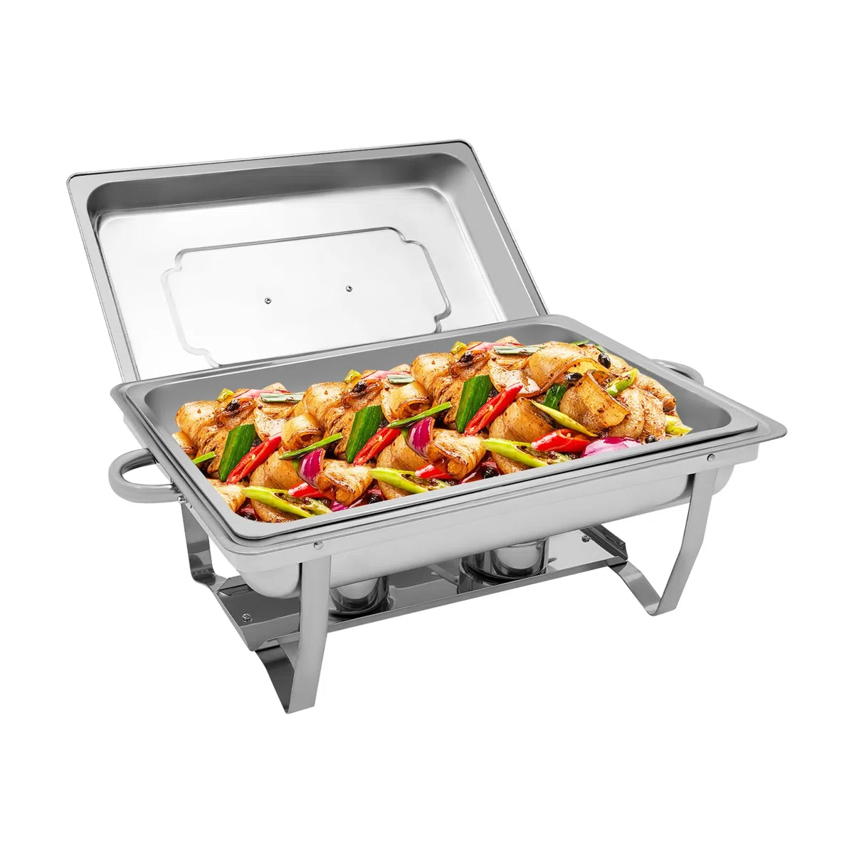 Chafing Dish Buffet Set Set 9L Acero Inoxidable Calentador, 62 x 34 x 31 Calientaplatos y Calentadores de Comida, Recipiente de calor, para Catering, Buffet, Fiesta, Boda, Plata