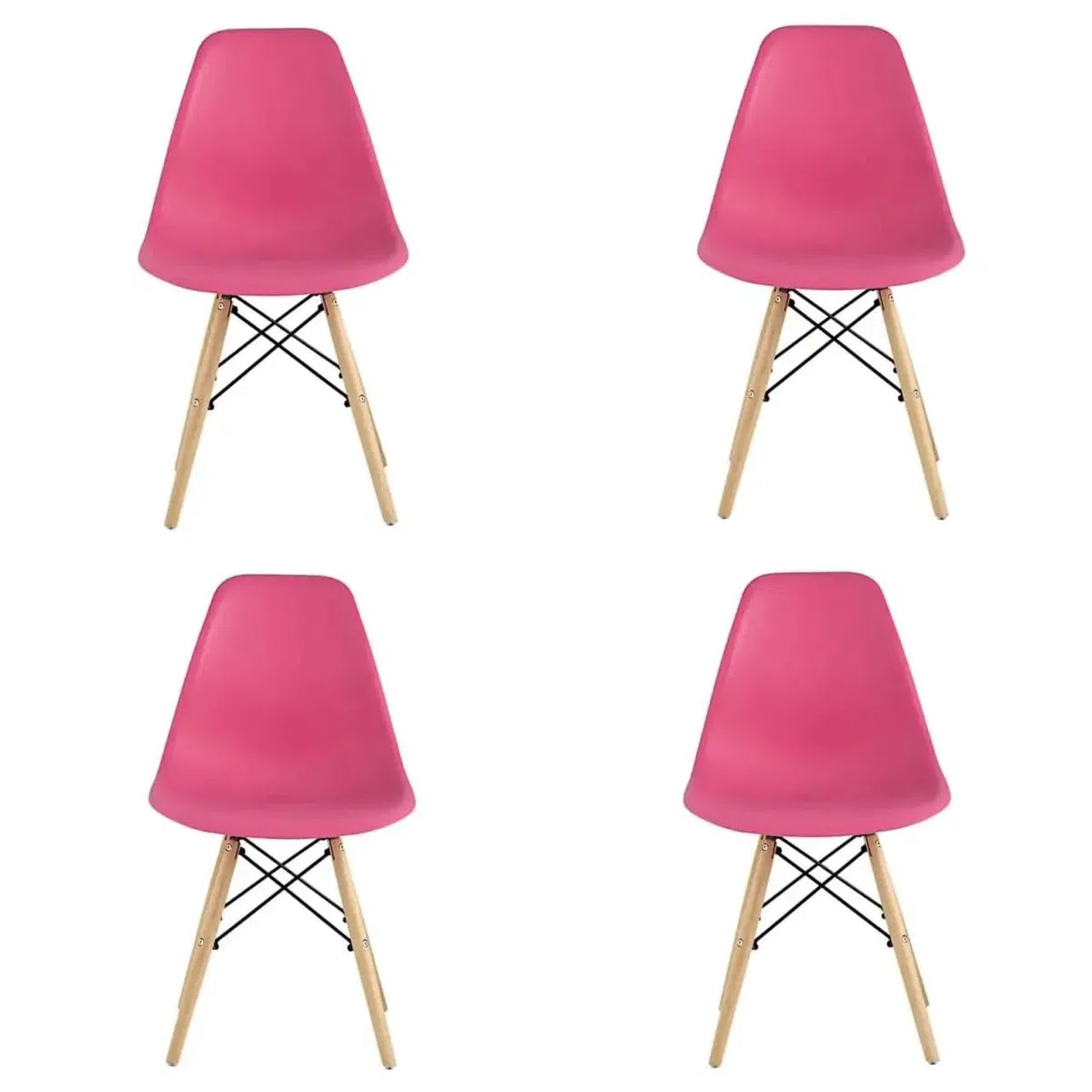 Pack de 4 Sillas de Comedor Modernas Rosa Frambuesa con Patas de Haya Maciza y Estructura Metálica – Sillas Nórdicas para Cocina y Salón 53x47x83 cm (Rosa Frambuesa)