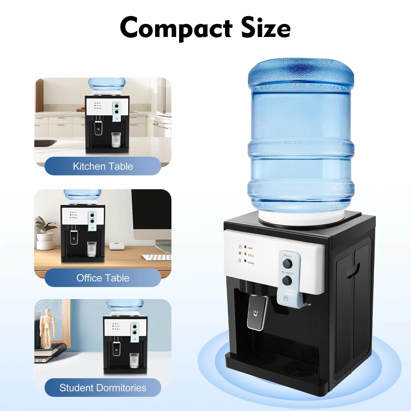Dispensador eléctrico de agua fría y caliente, dispensador de agua caliente de 220 V, arranque con un botón con sumidero de agua extraíble, con 1,1-4,9 gal, cubos de agua, para escritorios, mesitas de