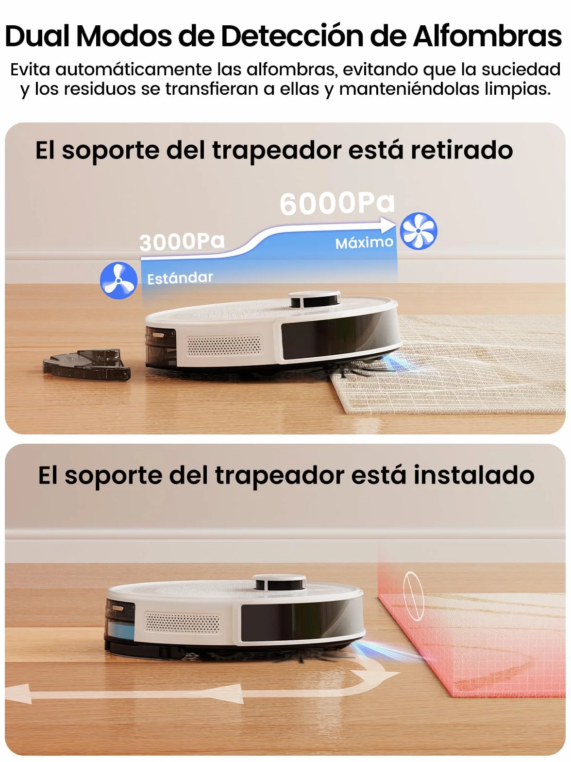 Lefant M2 Plus Robot Aspirador y Fregasuelos, 6000Pa con Estación de Vaciado Automático, Navegación Láser con Mapeo, Evitación de Obstáculos PSD, 140min Autonomía, Ideal para Pelos de Mascotas