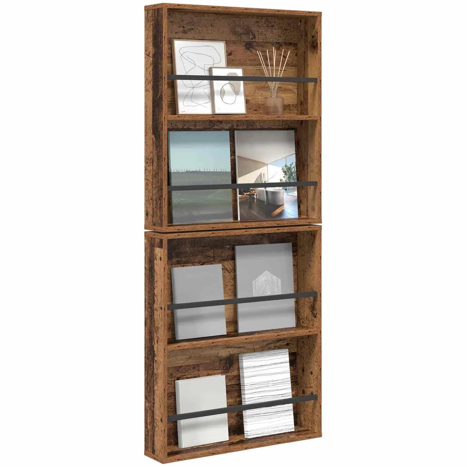 Genérico Estante de revistas 2 pcs Madera Vieja 60 x 12 x 70 cm,Mobiliario,Armarios y Almacenamiento,Revisteros,890837