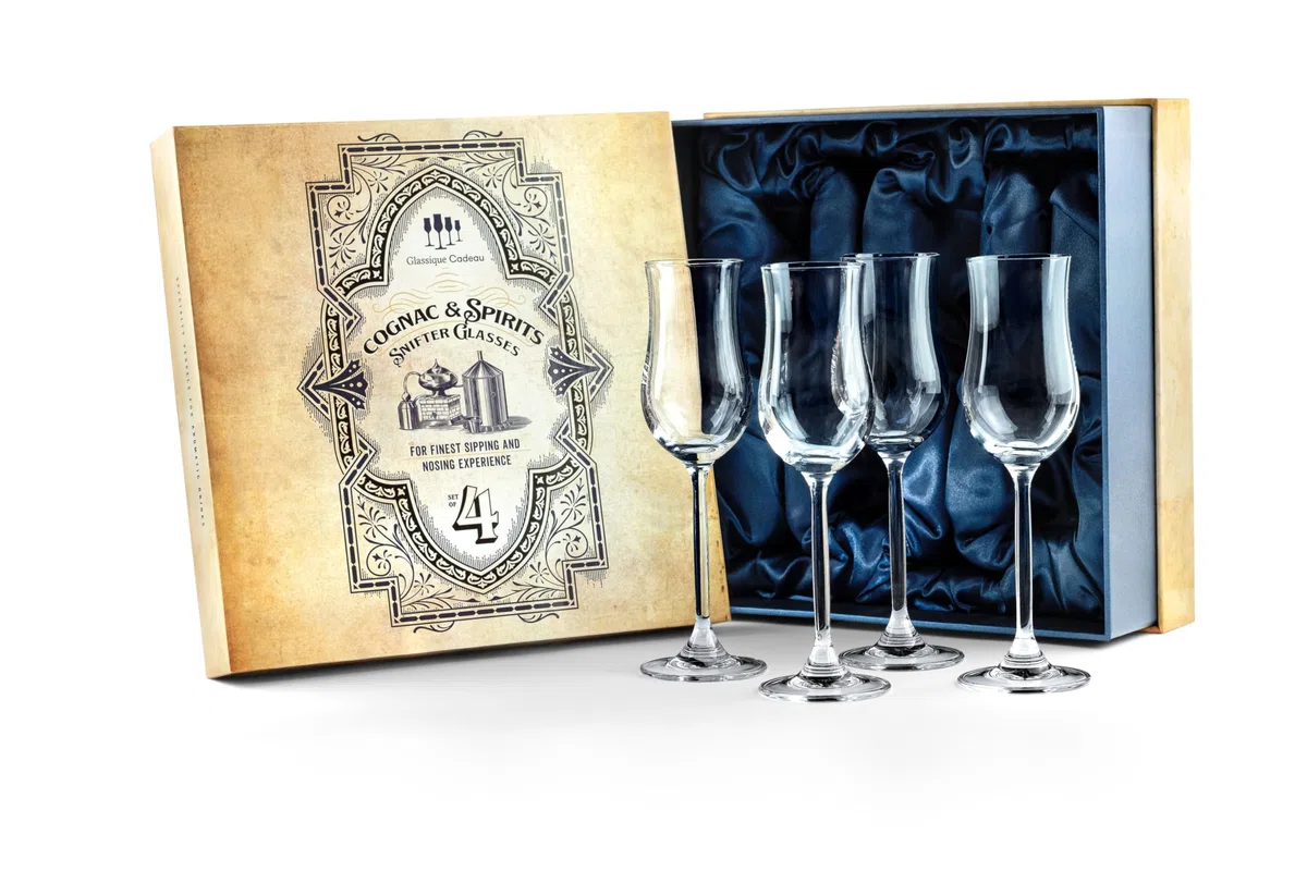 Copas de Coñac, Brandy y Vino de Postre | Juego de 4 | 120 ml | Copas Pequeñas con Forma de Tulipán para Degustar Licores, Madeira y Sobremesas