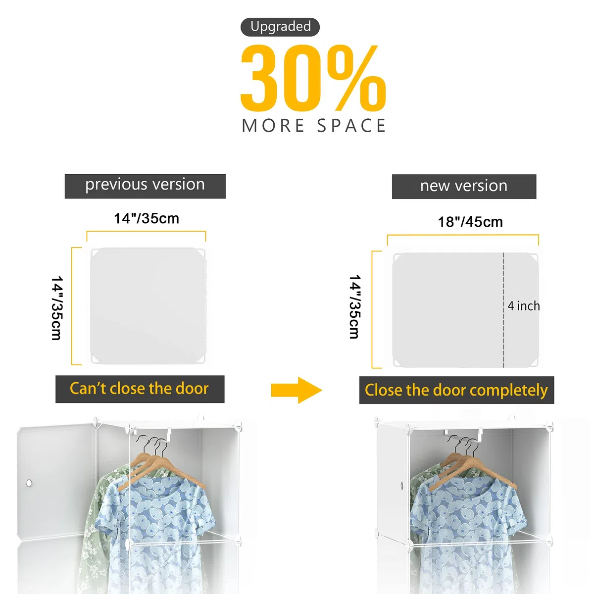 HOMIDEC Armario Modular, Guardarropa portátil de 16 Compartimentos para Dormitorio, Armario con Barra para Colgar Ropa, Compartimentos más Profundos Aptos para Perchas