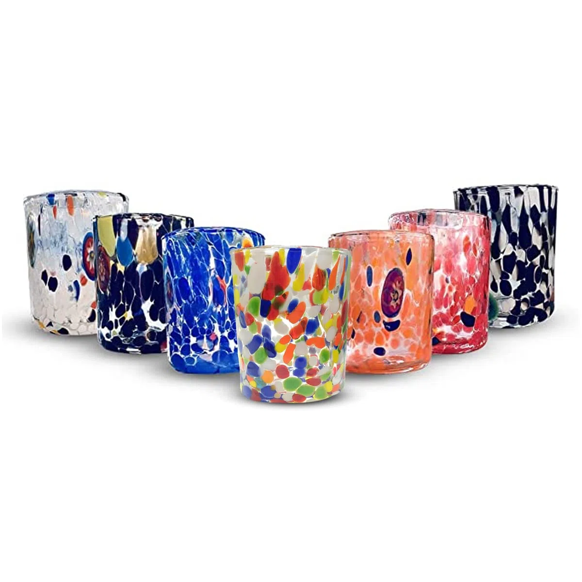 Gocce di Murano - Juego de 6 vasos de licor de lluvia (arco iris, trabajados a mano, según la tradición de los artesanos de Murano, coloridos, estuche de vasos pequeños elegantes y preciosos Made in