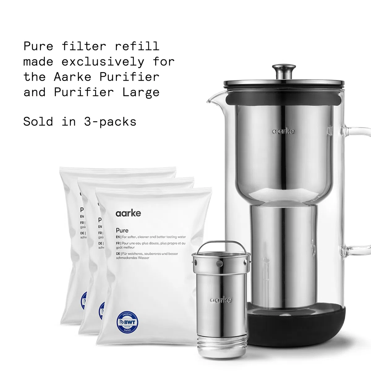 Aarke Pure Filter - Gránulos de repuesto para filtro – Reduce los metales pesados para agua limpia, ecológico, rendimiento de 8 semanas, compatible con jarras purificadoras (paquete de 3)