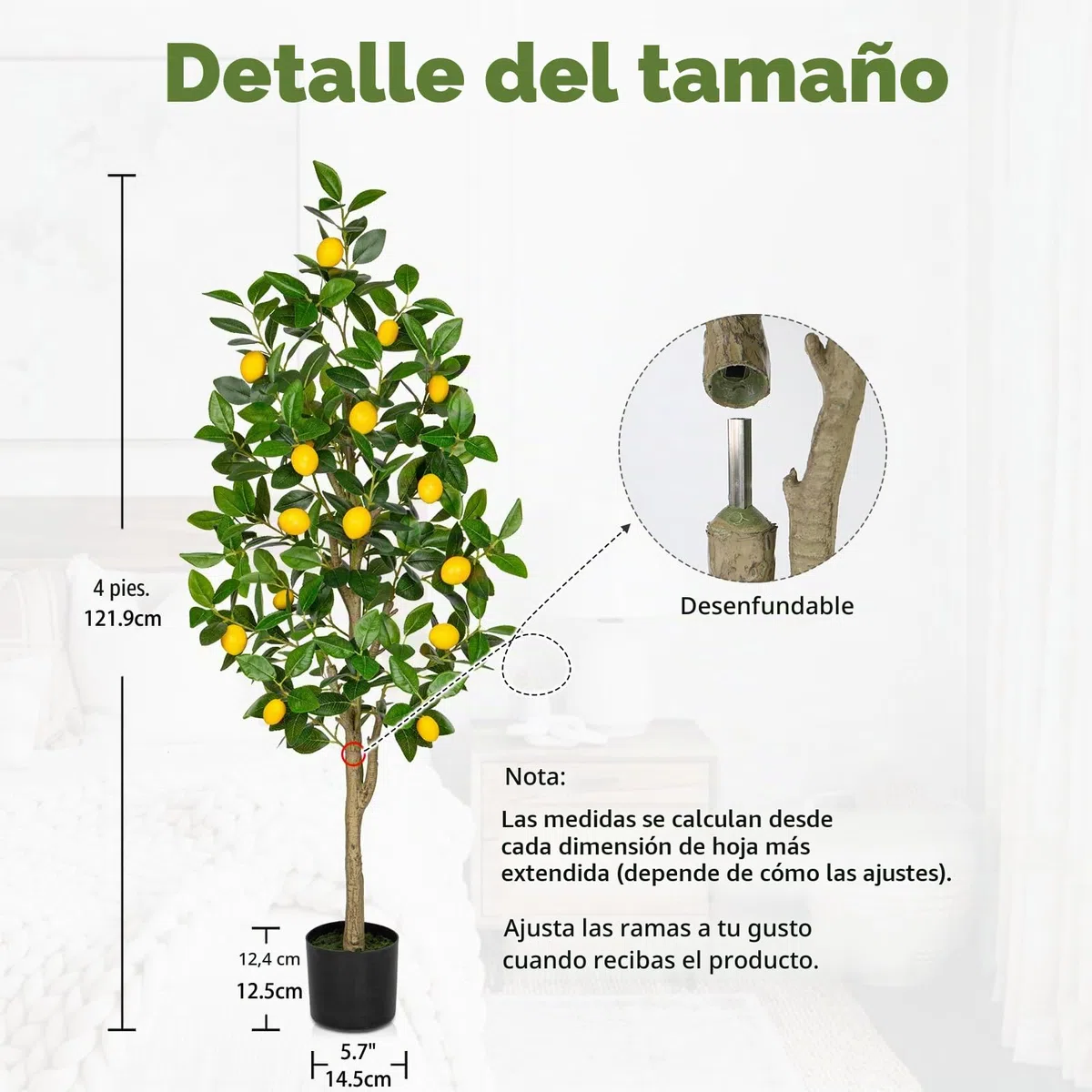 Oairse Limonero Artificial Grande 120 cm - Planta en Maceta para Interior y Exterior - Árbol de Limón para Decoración Moderna de Cuarto de Baño y Salón