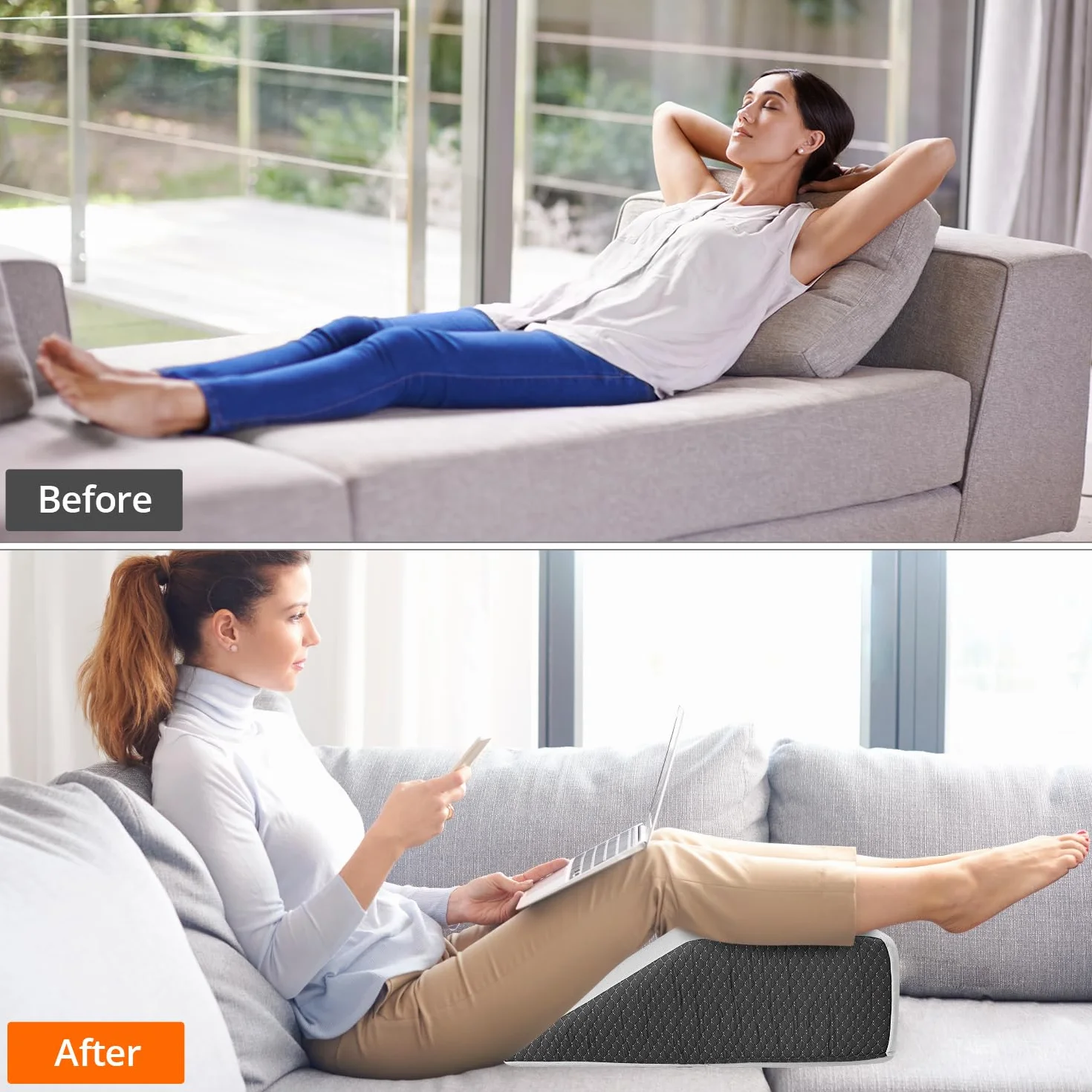QWORK® Almohada para piernas, 61x51x20CM ergonómica cuña elevar piernas, cojin piernas Dormir de Espuma viscoelástica