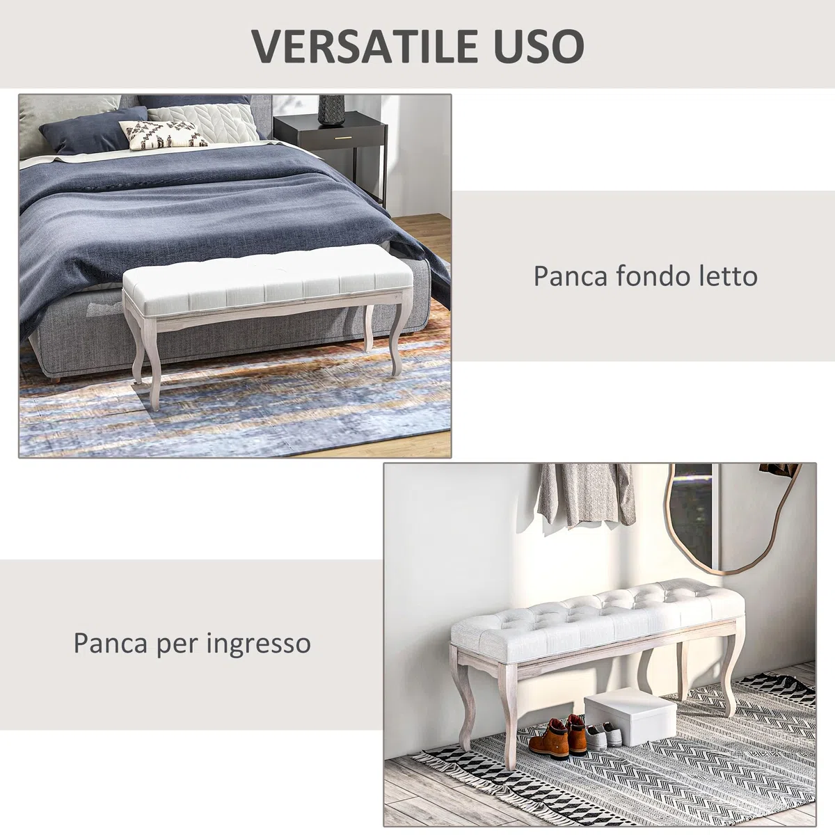 HOMCOM Taburete Pie de Cama Banco para Pie de Cama con Pies de Madera y Asiento Acolchado Carga 120 kg Banqueta de Dormitorio para Entrada Pasillo 110x37x49 cm Crema