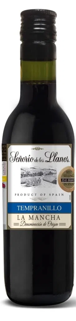 Recuerdo de comunión con vino Señorío de los Llanos y dos monodosis de patés en bolsa de organza (Pack 24 ud)