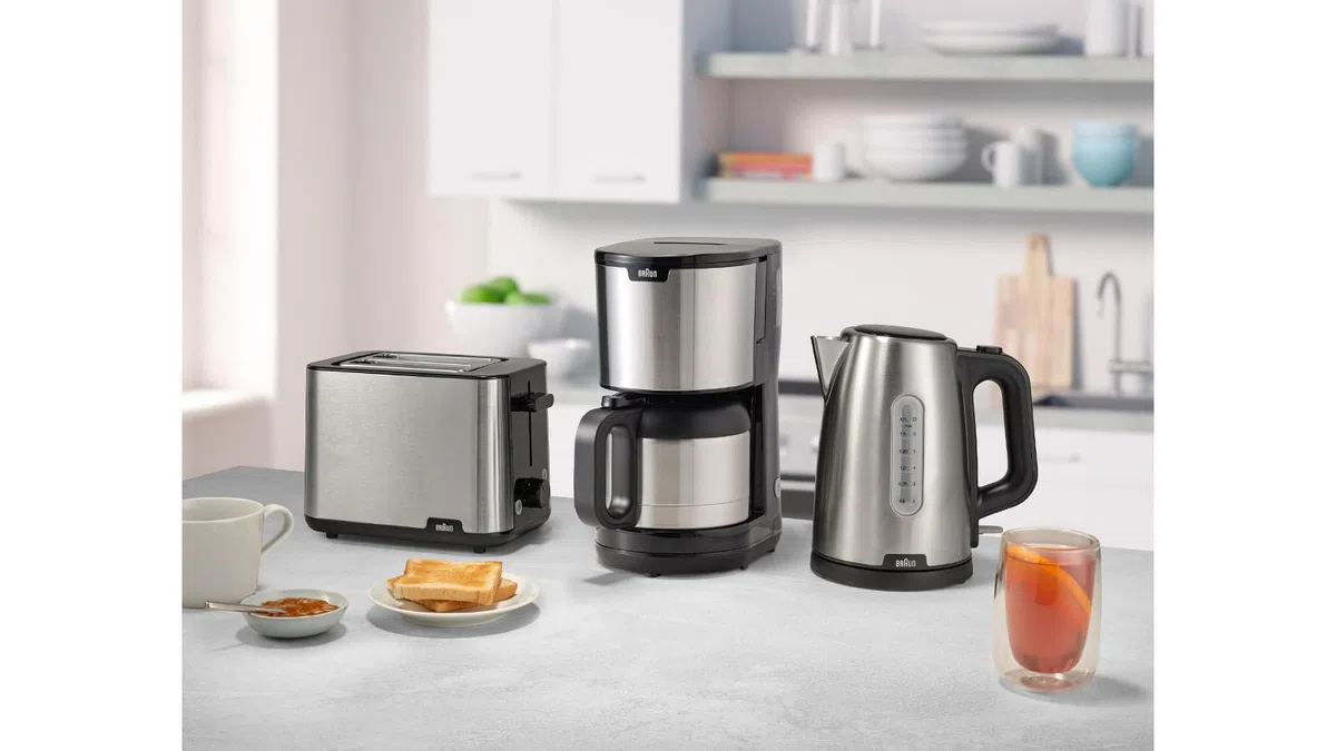 Braun PurShine KF1505 BK Cafetera de filtro, jarra térmica de acero inoxidable de 1,2 l para hasta 9 tazas, sistema OptiBrew, función antigoteo, cesta de filtro giratoria, apagado automático, 1000 W,
