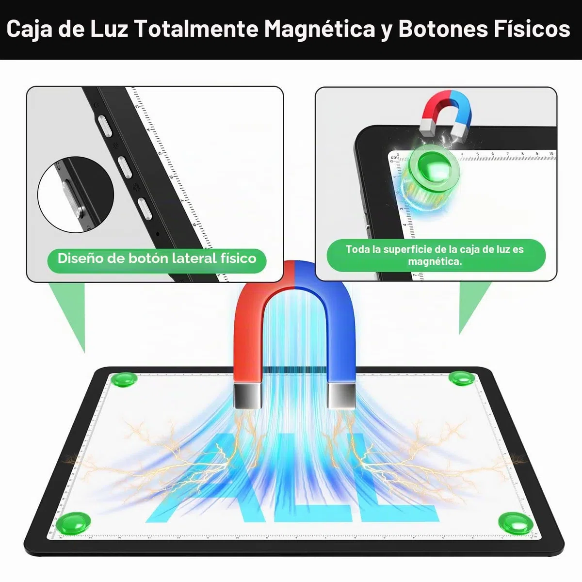 Zocelight Tablero de luz recargable A3 con bolsa y soporte, caja de luz magnética superbrillante para trazar, diseño de botón lateral, almohadilla de luz para pintura de diamantes, bocetos, vinilo de