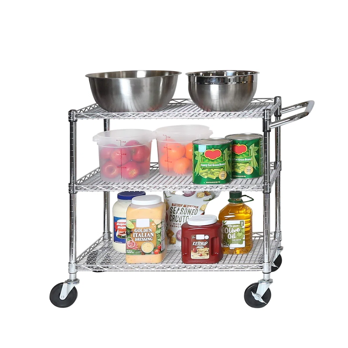 Seville Classics Carro Multiusos de Metal Plateado, 86,4 x 45,7 x 85,1 cm