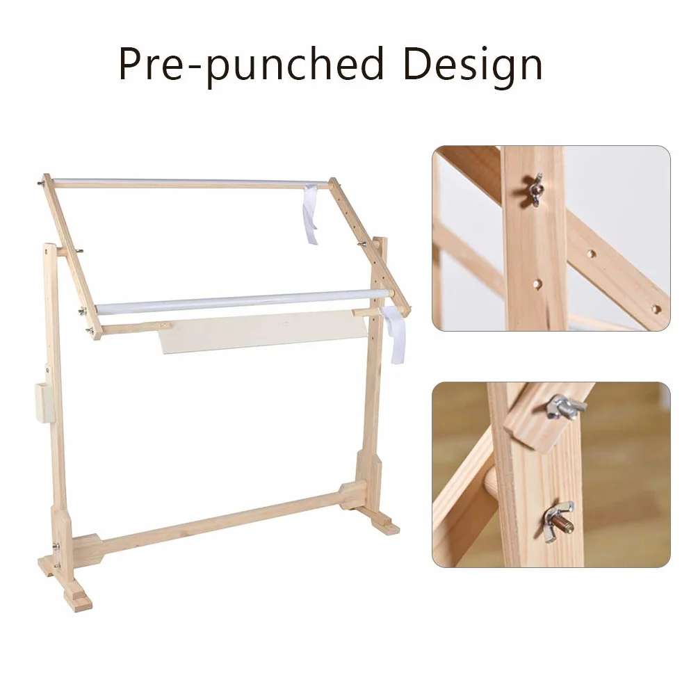 Cocoarm Soporte de Bordado Ajustable con Marco de Madera, Giratorio 360 Grados, para Punto de Cruz, 80cm