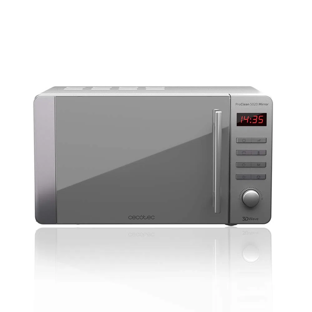 Cecotec Microondas ProClean 5020 Mirror. 700 W, Capacidad 20 L, Revestimiento Ready2Clean para mejor limpieza, Tecnología 3DWave, Diseño Efecto Espejo, Tirador Inox, 8 programas