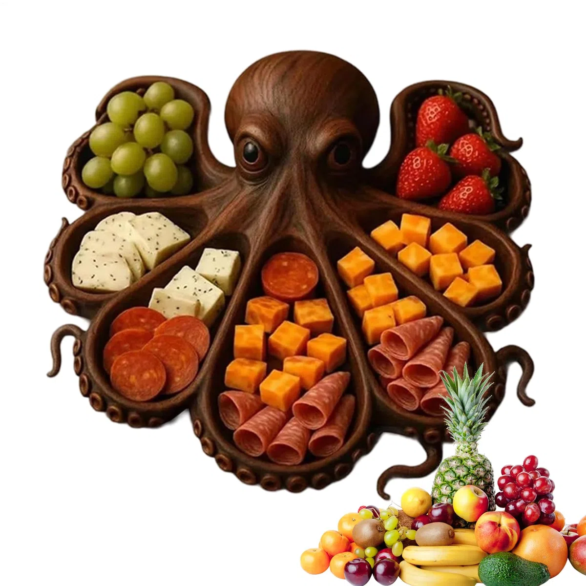 Genérico Bandeja de madera para servir - Diseño único de pulpo, bandeja para embutidos | Bandeja de cocina resistente para quesos, mariscos, picnics, cenas temáticas y entretenimiento al aire libre.