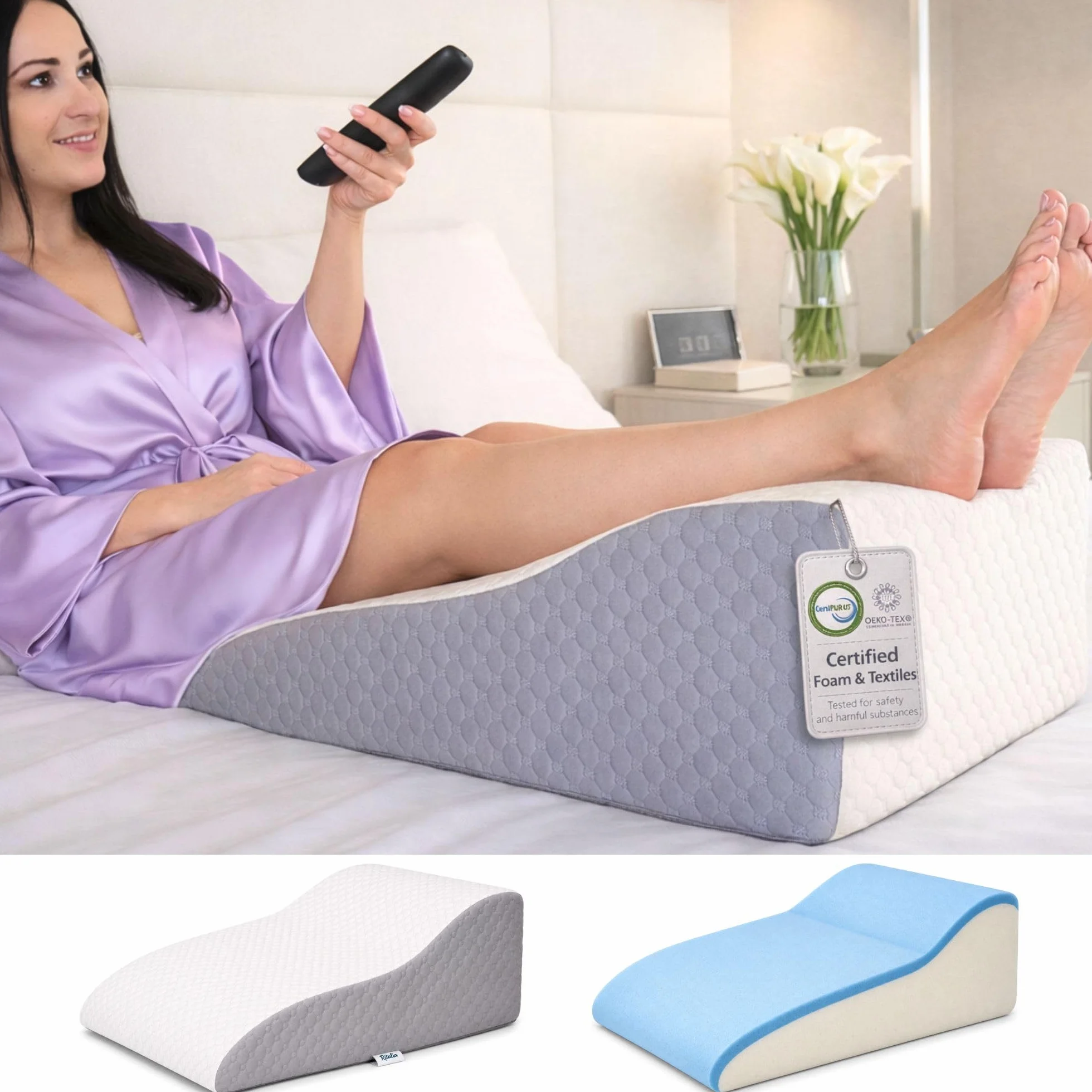 Ritalia COJÍN CUÑA PIERNAS Almohada ortopédica para elevar piernas | Cojín Elevador de piernas en Memory Foam | Funda Transpirable Lavable