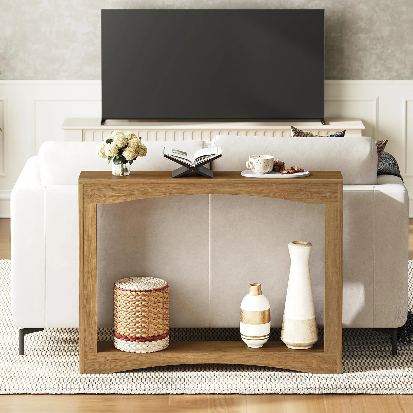 YATINEY Mesa de Consola Estrecha de 100 cm de Largo, Mesa Auxiliar Ultrafina, Decorativa Rústica, para Sala de Estar, Pasillo, Entrada, Nogal Claro XCT19VV