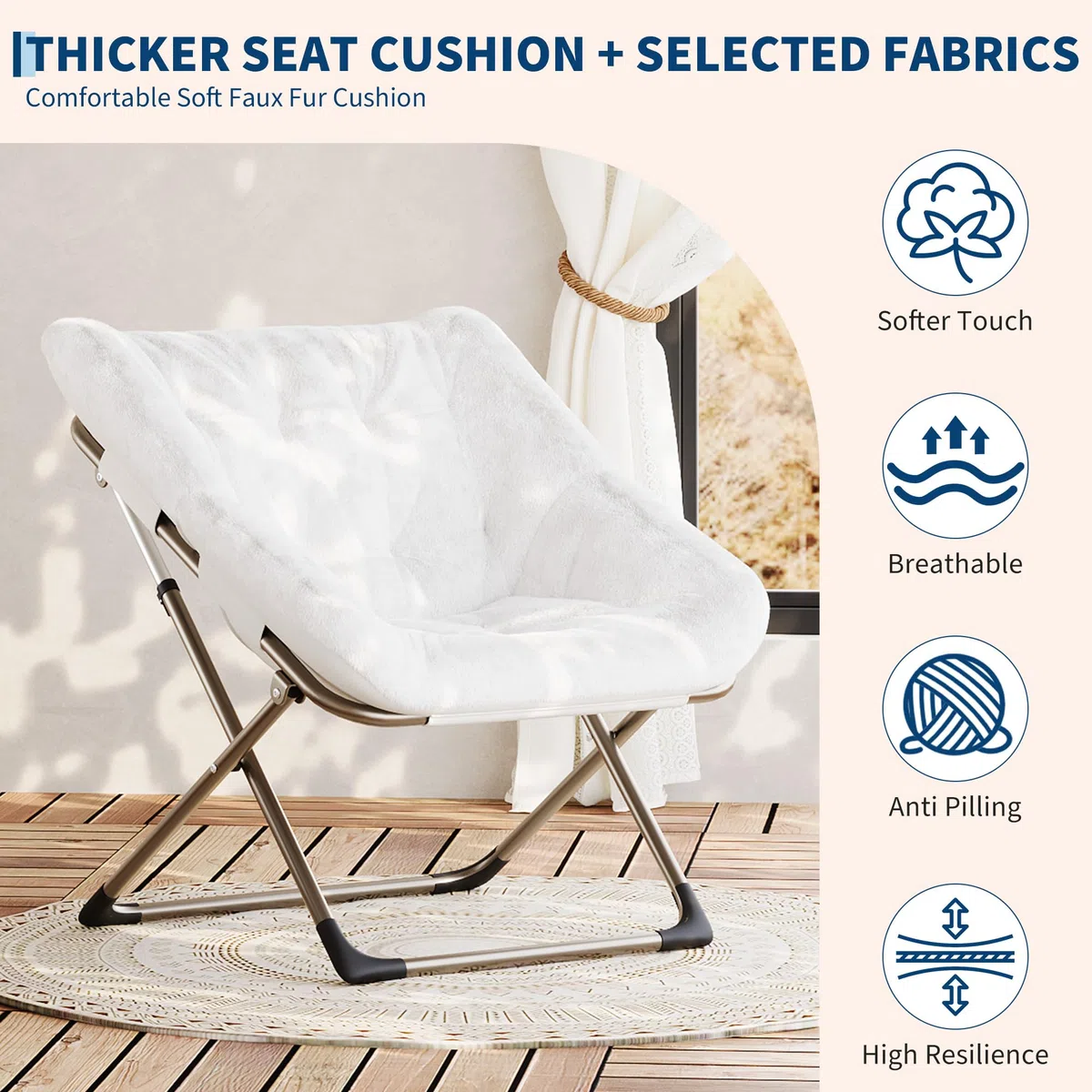 Sillon Plegable Sillon Para Salon Dormitorio Relax Moon Silla Portátil Sillons De Lectura De Metal, Estructura De Acero y Piel Sintética Suave Reposacabezas Alto Respaldo Alto Capacidad 136 Kg Peluche