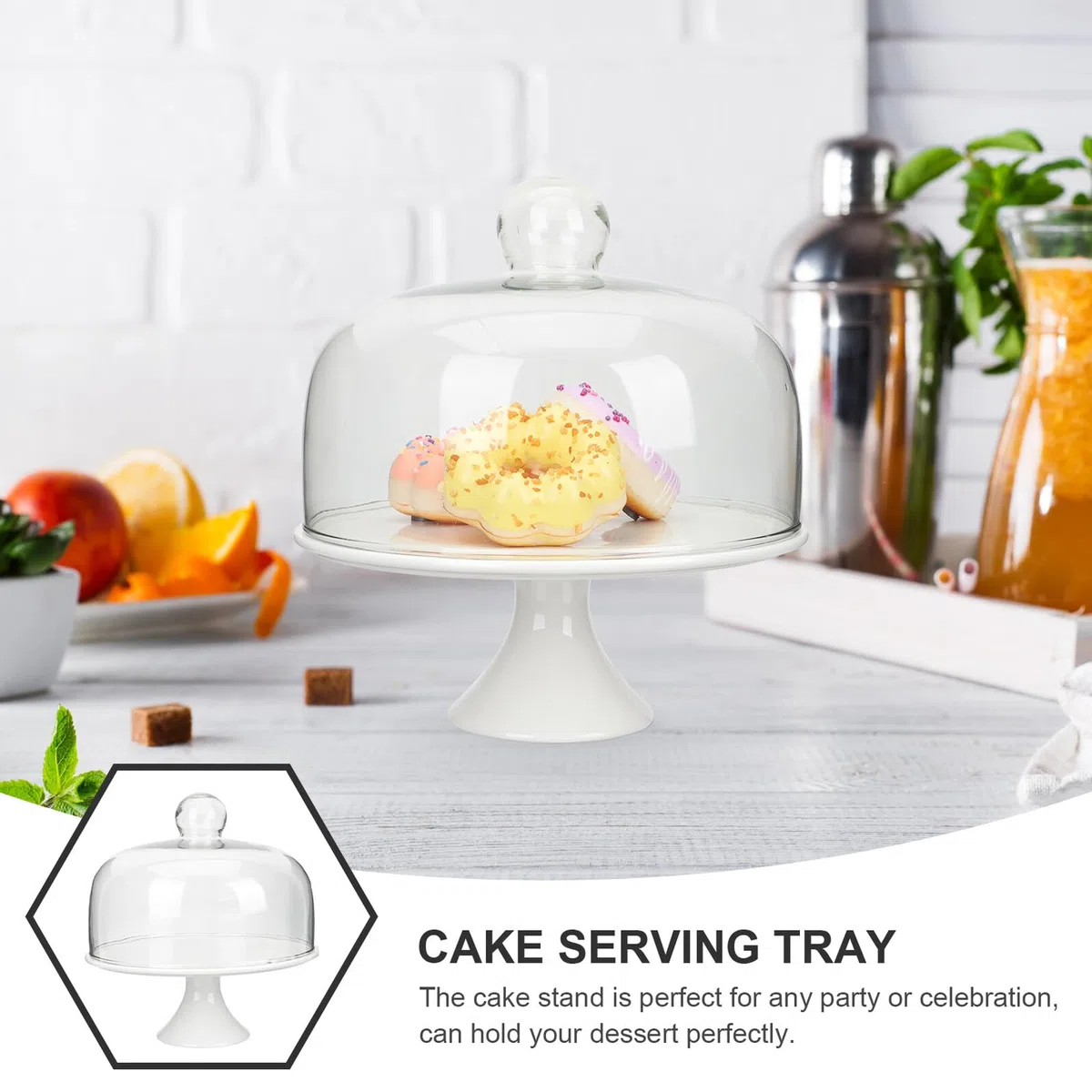 iplusmile Soporte para Tartas con Base Alta de Cerámica y Vidrio con Tapa de Cristal Plato de 10 Pulgadas para Postres Frutas y Aperitivos Expositor para Fiestas y Celebraciones