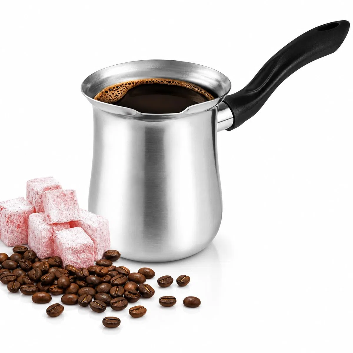 DESTALYA Cafetera Turca, 300 ml, Negra, Acero Inoxidable, Para Mantequilla, Chocolate, Leche, Agua, Cezve (Cafetera Negra)