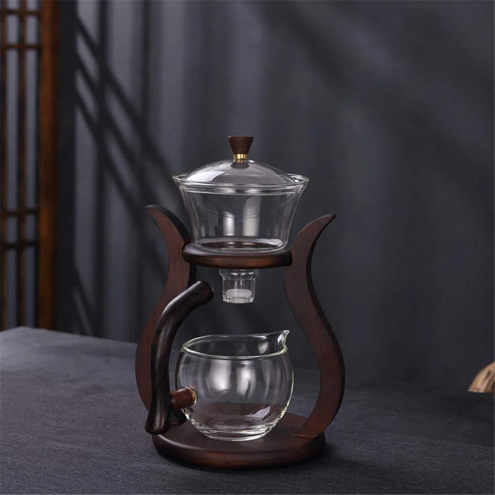 Aoheuo Lazy Kungfu - Juego de té de vidrio con cubierta giratoria de agua semiautomática (madera)