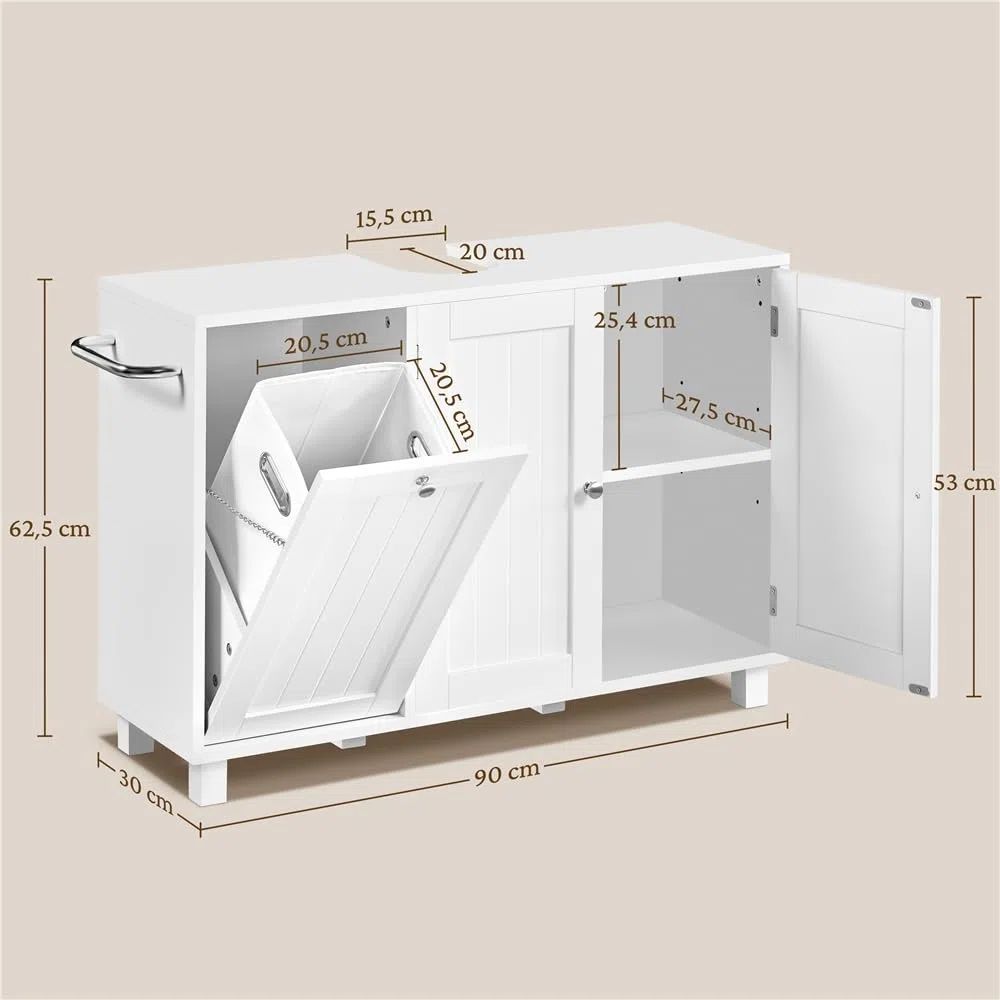 Yaheetech 2 Mueble Bajo Lavabo con Cestos para Ropa Sucia Mueble Baño sin Lavabo con 1 Bolsa Interior Extraíble 90x30x62,5 cm 2 Puertas Armario de Almacenamiento Blanco