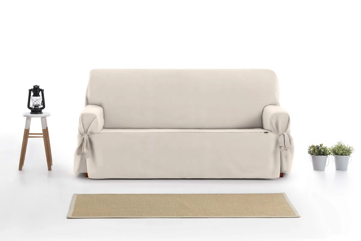 Eysa Levante Funda de sofá 3 plazas con lazos, para sofás de 170cm a 230 cm orientativamente ( unos 150 cm de sentada ), Beige