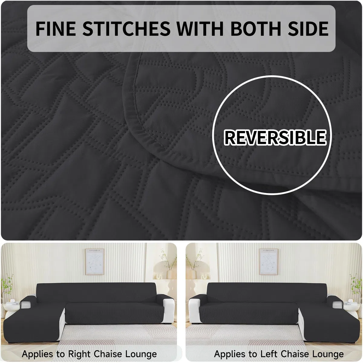 Ystyle Funda Sofa Chaise Long 3 Plazas, Funda Chaise Longue Izquierdo Derecho, Cubre Sofa Chaise Longue Impermeable, Funda Sofa L Gatos, Funda De Sofa Chaise Longue (255cm, Negro)