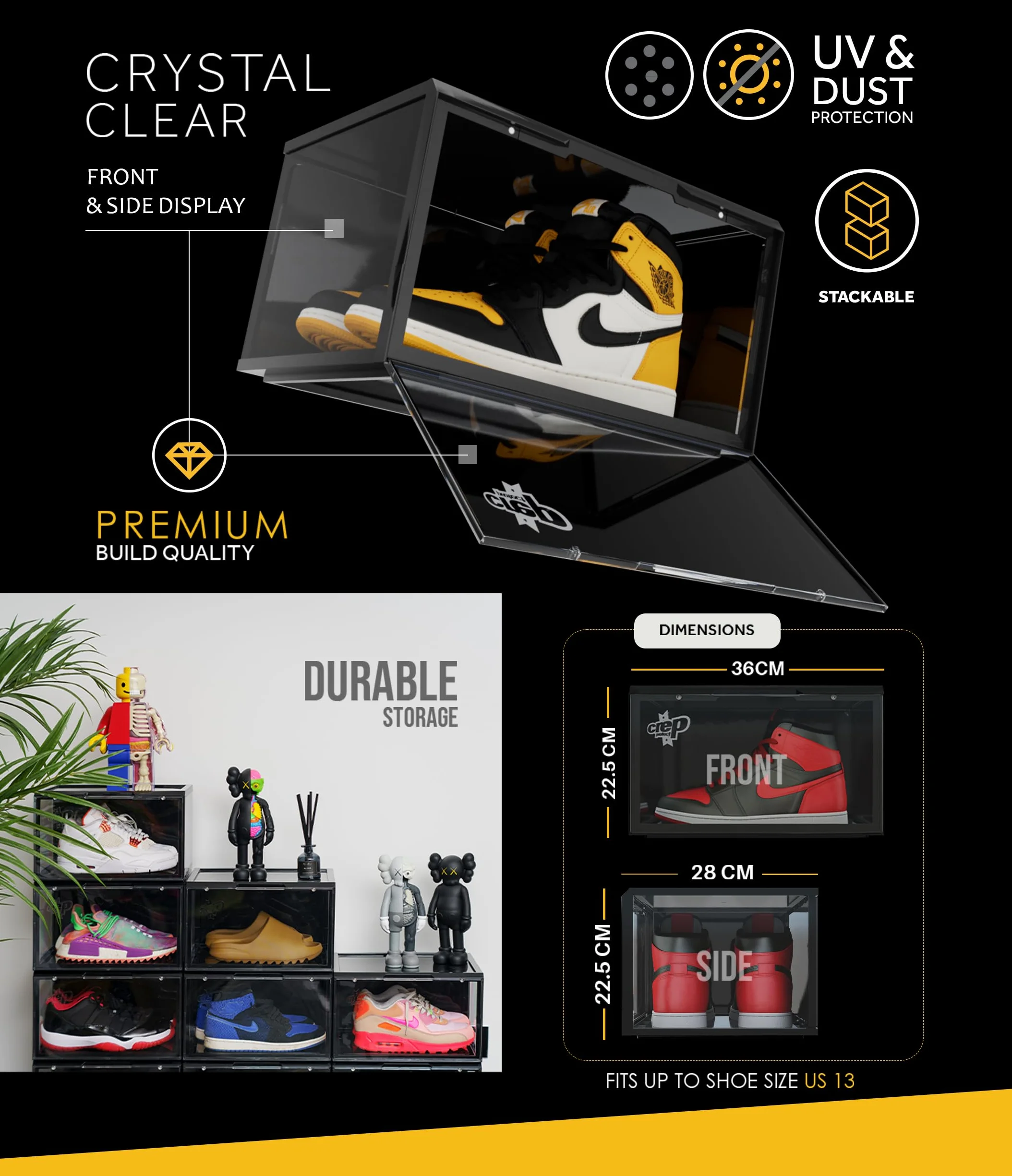 Crep Protect Caja de almacenamiento de zapatos - Ultimate Sneaker Crates 2.0, organizador de zapatos, cajas de zapatos apilables (2 cajas por paquete)