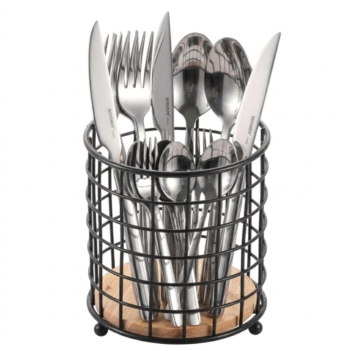 BERGNER SOFIA - Juego de Cubiertos de 60 Piezas - Cubertería Completa para 12 Personas - Fabricado en Acero Inoxidable - Fácil de Lavar y Almacenar + REGALO cesta cubertería