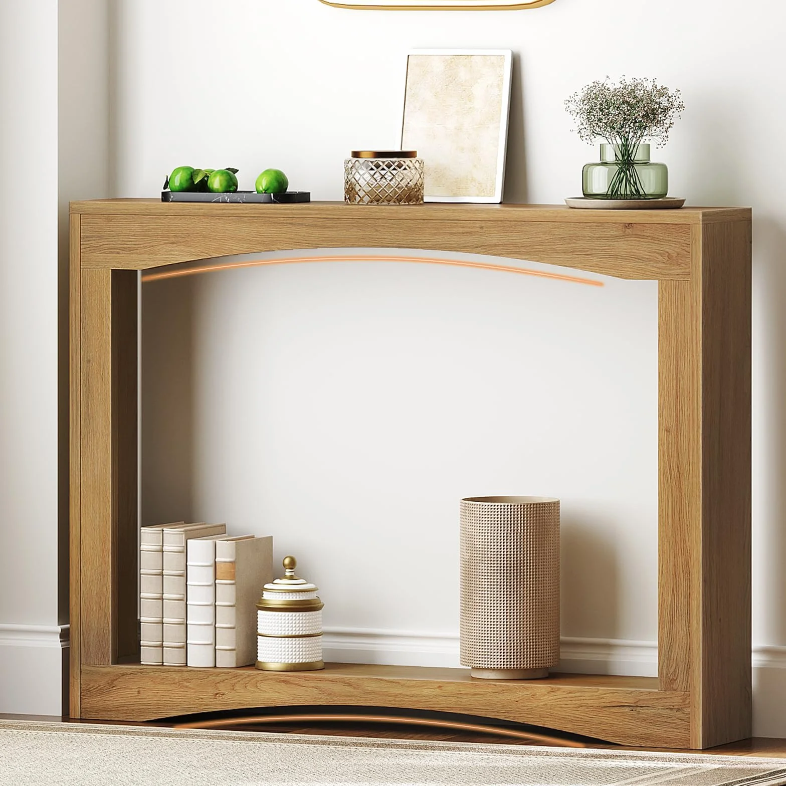 YATINEY Mesa de Consola Estrecha de 100 cm de Largo, Mesa Auxiliar Ultrafina, Decorativa Rústica, para Sala de Estar, Pasillo, Entrada, Nogal Claro XCT19VV