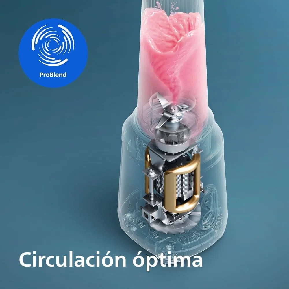 Philips Blend & Go Serie 3000 - Batidora Mini Smoothie, 350W, Vaso de 0,6L, Cuchillas Desmontables de 4 Estrellas, 2 Velocidades, Apta para Lavavajillas, Tecnología ProBlend, Plateada (HR2671/00)