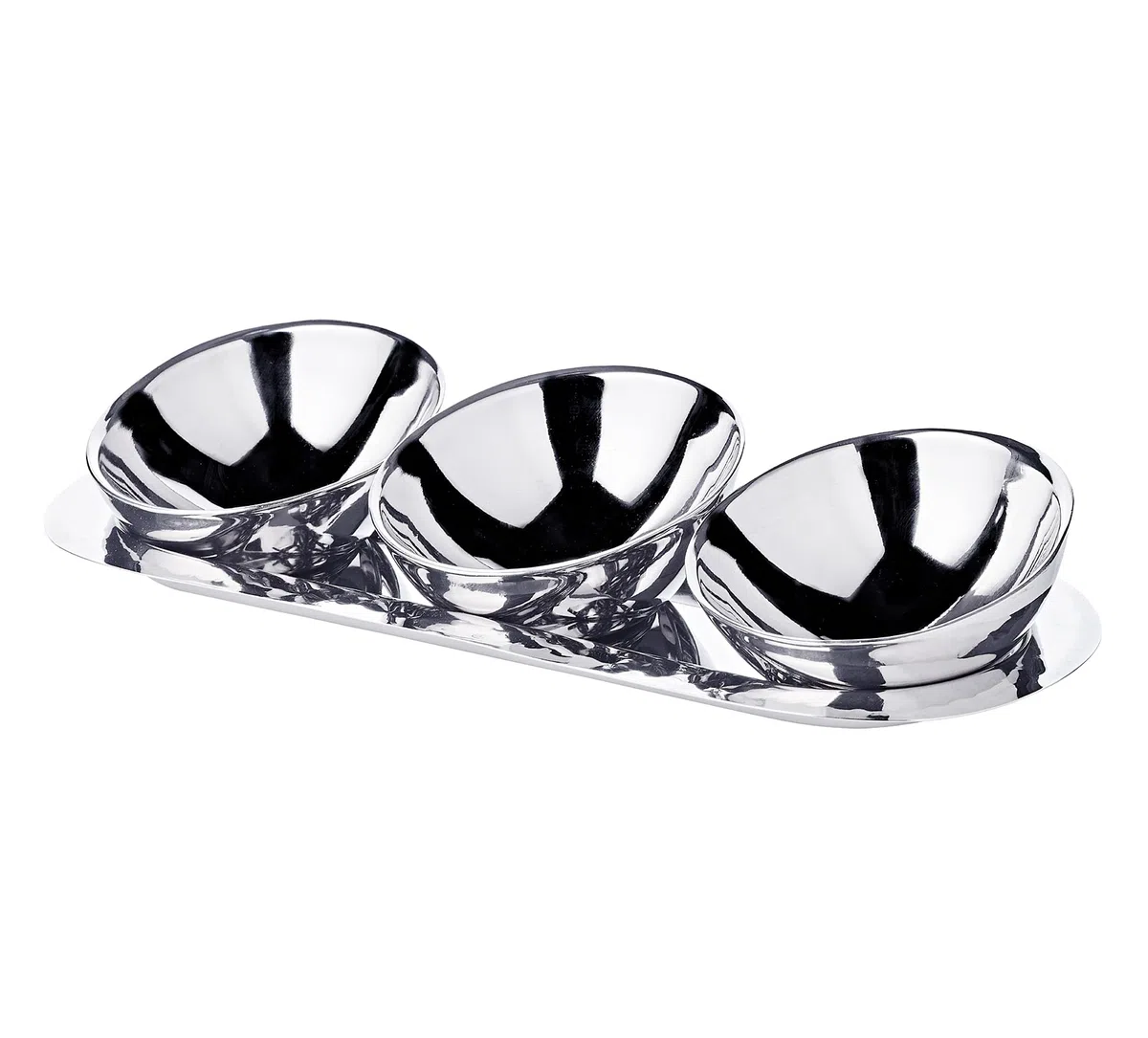 EDZARD Juego de 3 bols de postre Asti, acero inoxidable pulido a espejo, diametro 9 cm, con bandeja longitud 30 cm
