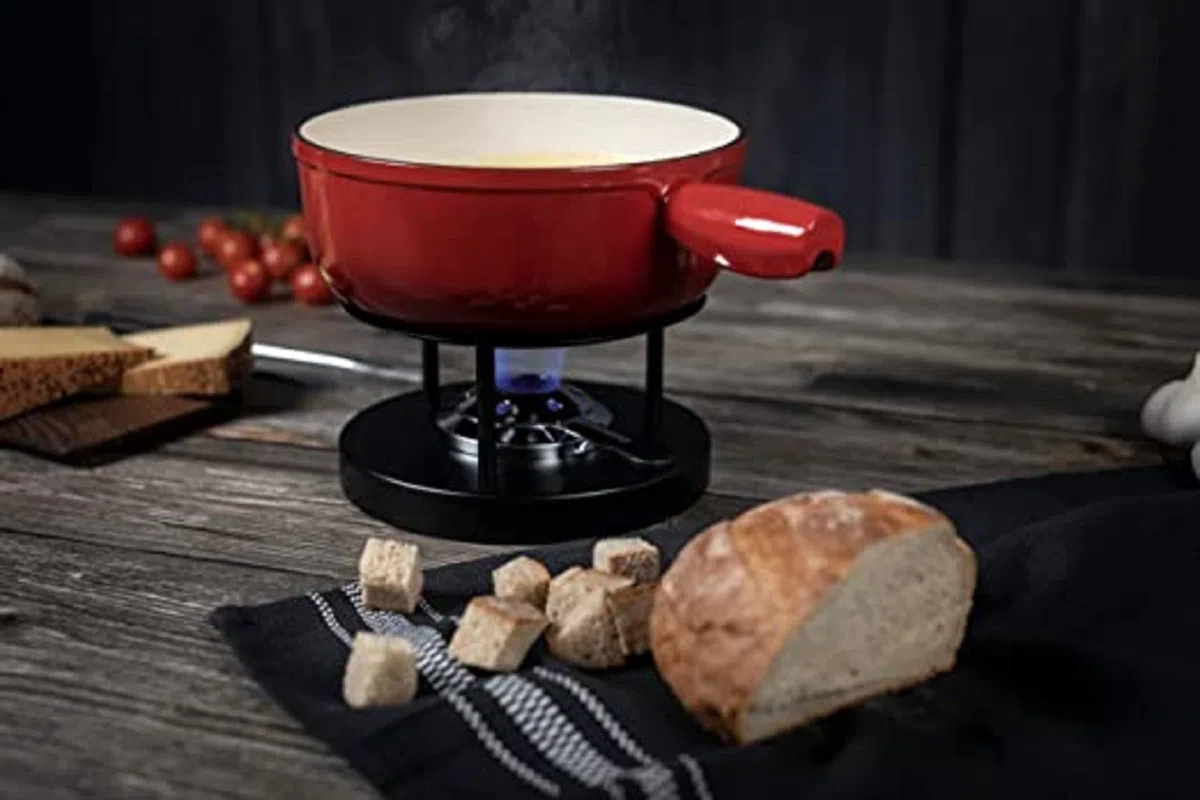 Kuhn Rikon 32056 - Cacerola para Fondue para vitrocerámica de inducción (24 cm), Color Rojo
