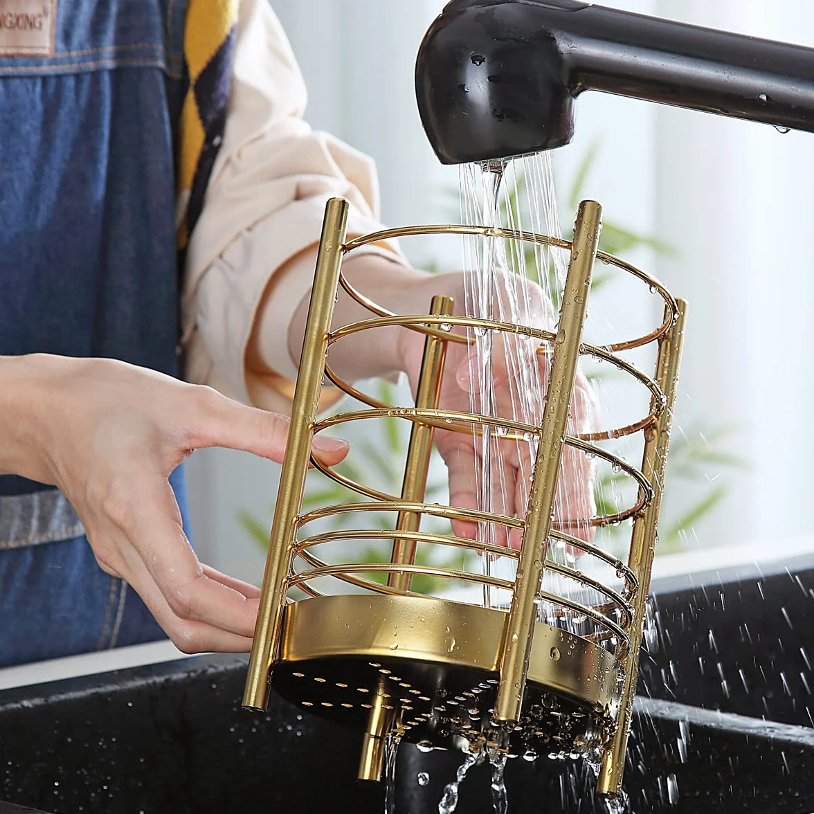Berglander Juego de utensilios de cocina dorados de silicona antiadherente de 38 piezas, juego de cucharas y espátulas con resistente soporte para utensilios de acero inoxidable